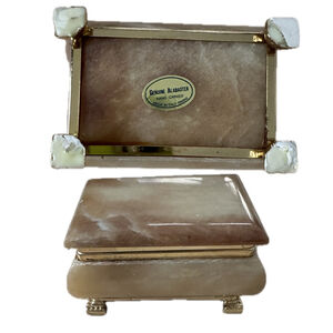 Vintage Genuine Alabaster Jewelry Box Italy 1960s Hand Carved Classic Display Pi